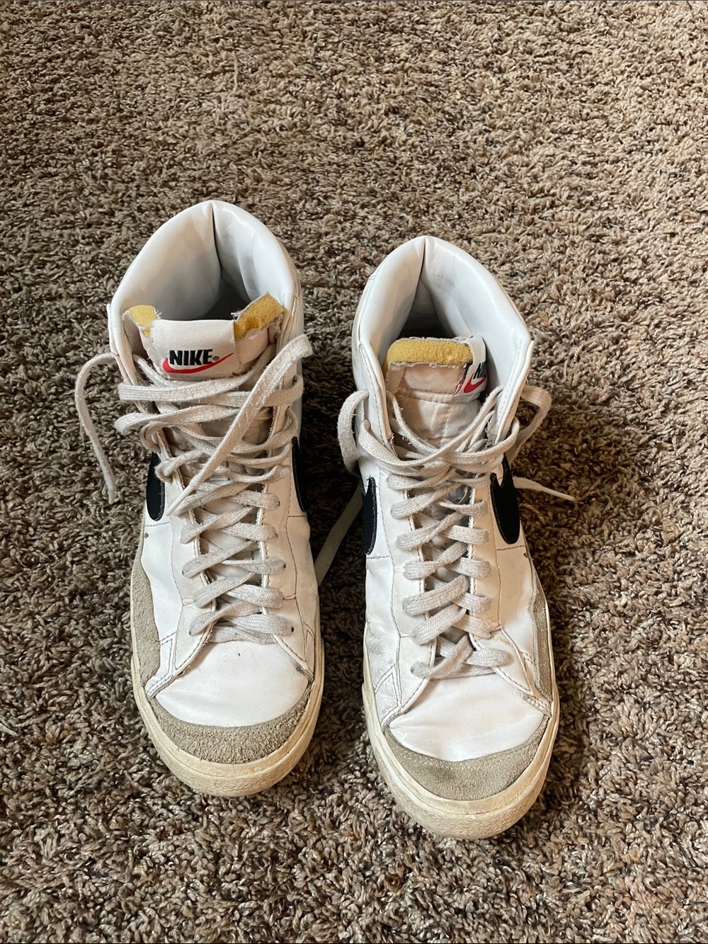 Nike White and Black High-Top Sneakers with Tan Accents